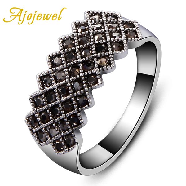 

size 7/8/9 ajojewel brand new pave black cz geometric vintage women ring black fantasias femininas bijuterias, Golden;silver