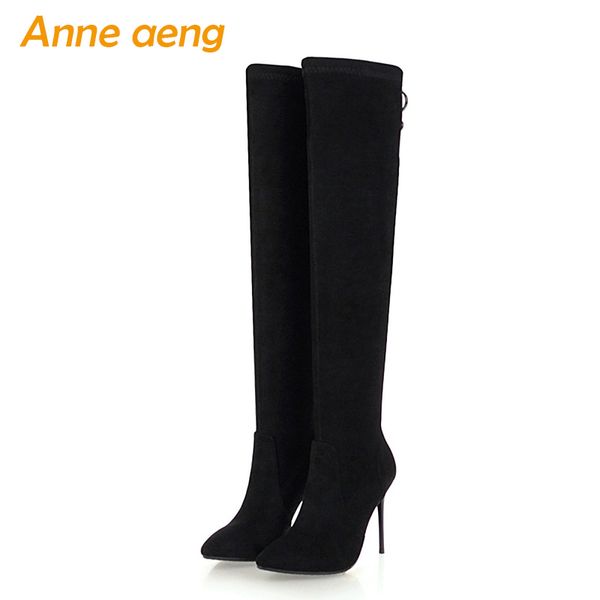 

new spring/autumn women over-the-knee boots high heels pointed toe ladies women shoes black thigh high boots big size 33-46