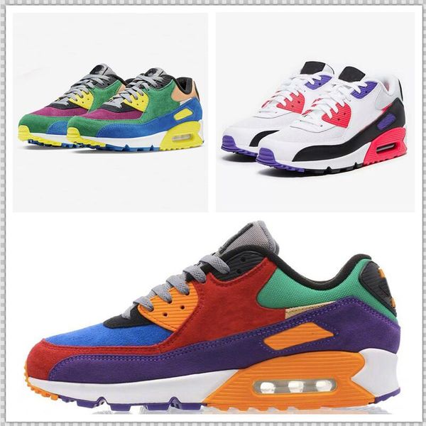 

new 90s qs viotech running shoes rainbow limited version cushion breathable mens women sport sneakers size 36-45, White;red