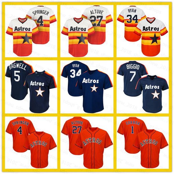 

27 jose altuve houston 35 justin verlander astros 4 george springer 34 nolan ryan 7 craig biggio 5 jeff bagwell 2 alex bregman baseball men, Blue;black