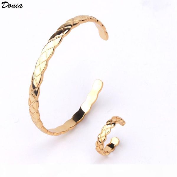 

donia jewelry european and american fashion exaggeration classic munger open copper bracelet ring set women's bracelet ring set, Black