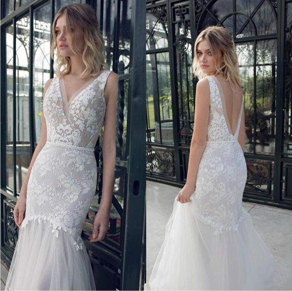 

Limor Rosen 2019 Wedding Dresses Sexy V Neck Backless Sleeveless Beach Bridal Gowns Lace Appliqued Mermaid Wedding Dress Vestidos De Noiva