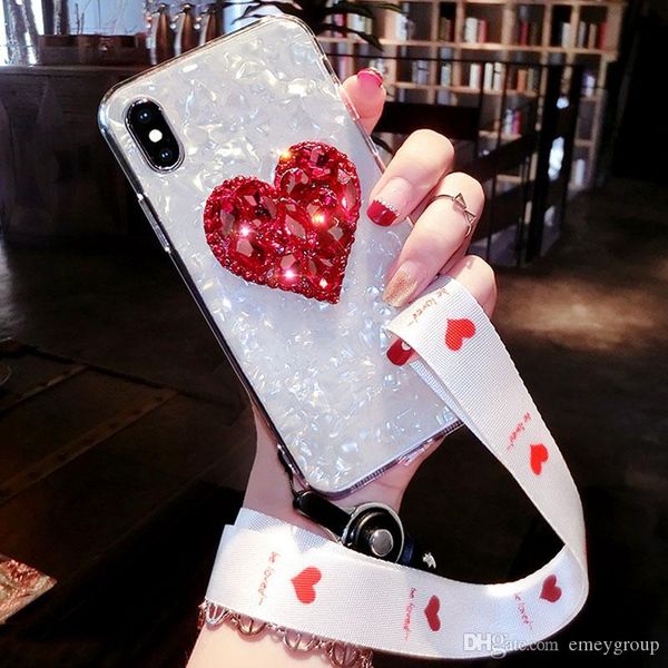 

soft case for iphone 8 7 6s 6 plus x xs max xr shell pattern bling diamond phone cases cover for iphone 7 coque with strap
