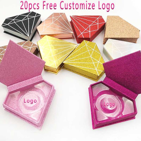 

false eyelashes 20pcs wholesale packaging box custom logo fake 3d mink lashes boxes faux cils strip diamond magnetic case