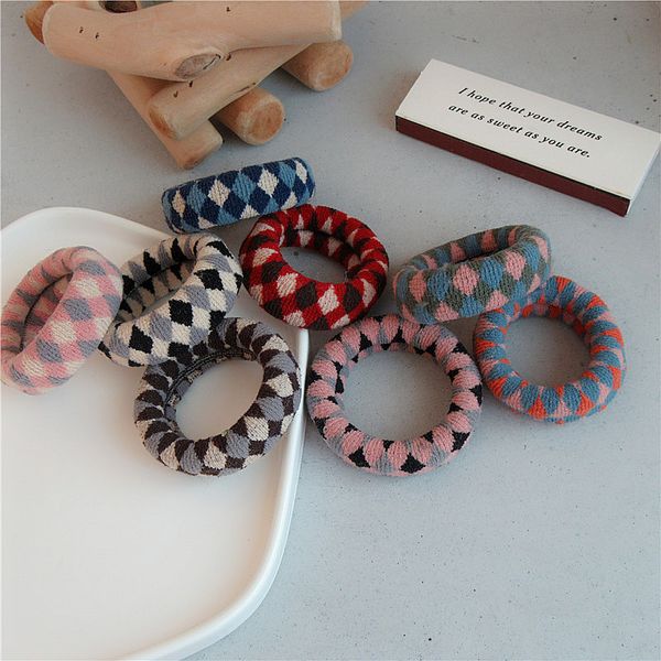 

vintage autumn and winter korea simple wide lattice elastic hair bands fashion girl women's ponytail hair accessories