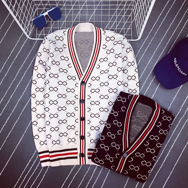 

new style for autumn and winter men's vintage v-neck knitted cardigan korean-style sweater jacket, White;black