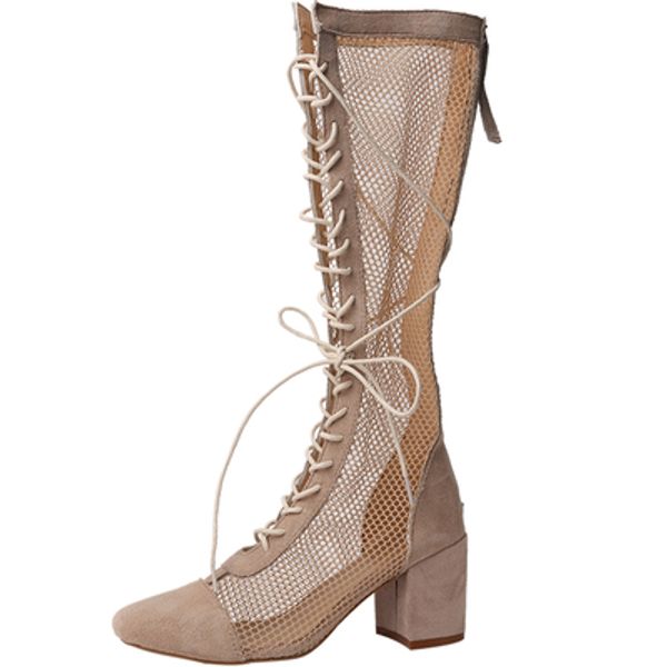 

cool boots 2020 spring and autumn mesh hollow long tube fashion all-match thick heel women's boots, Black