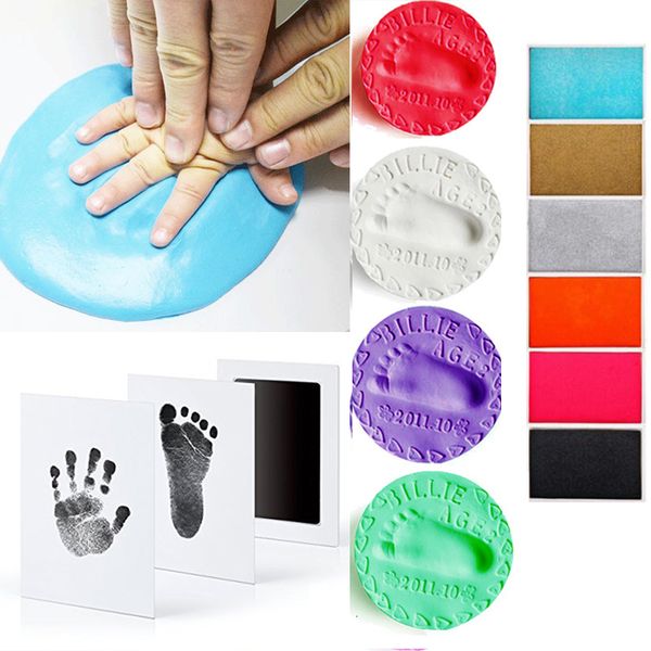 

baby footprint non-toxic p frame diy handprint footprint imprint kit baby souvenirs casting clay print newborn ink pad toys, Blue