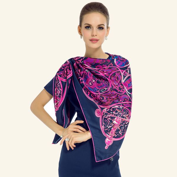 

twill silk women scarf euro thousand night print square scarves gift neckerchief shawl female foulard spain bufand, Blue;gray