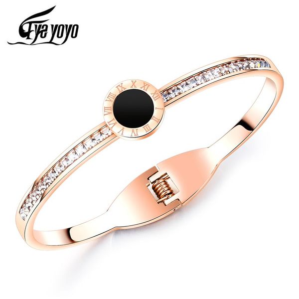 

eyeyoyo 2020 metal digital bangle women titanium steel rose gold fashion birthday gift, Black