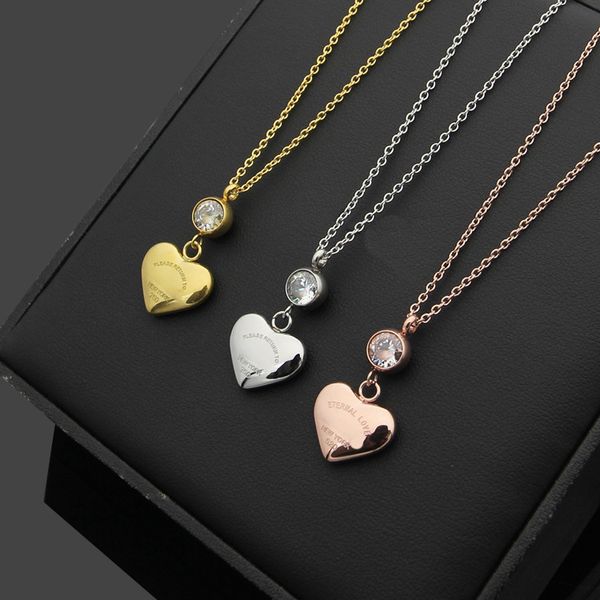

2020 designer titanium steel jewelry t letter single diamond hanging peach heart necklace 18k rose gold necklace, Silver