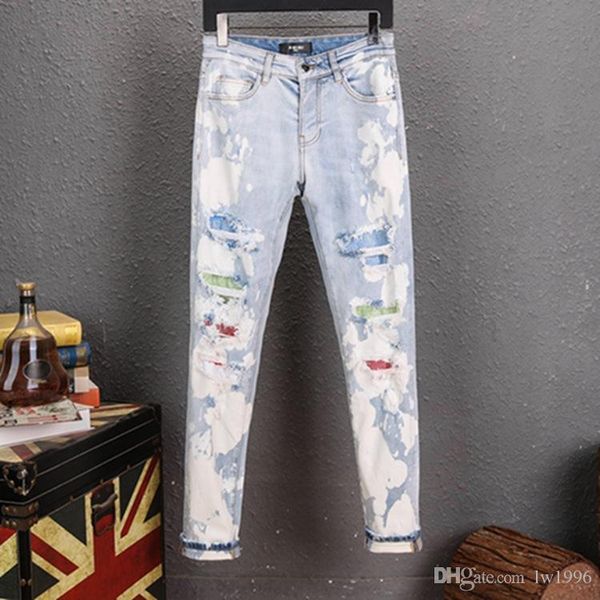 

20ss new fashion jeans brand men's perforated jeans designer trend men's fashion skinny women's jeans four seasons h202, Blue