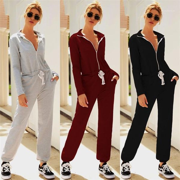 

комбинезоны осень с длинным рукавом толстовки rompers высокий wasit повседневный спорт bodysuit стенд воротник женская одежда женщины молнии, Black;white