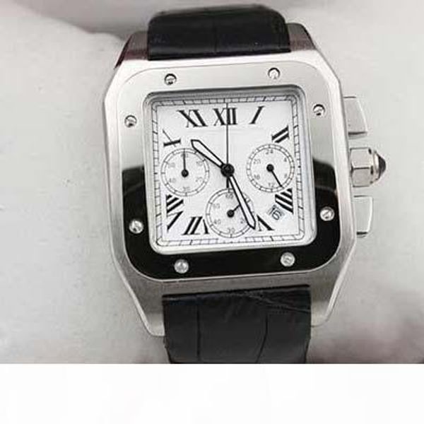 

new luxury quartz chrono 100 xl black leather brand mens chronograph watches sport men geneva watch sapphire quality big dial fashion, Slivery;brown