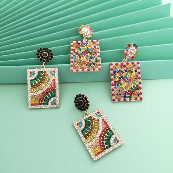 

wholesale bohemian geomtry square dangle earrings colorful crystal rhinestone earring women girl party jewelry gift accessories, Gray