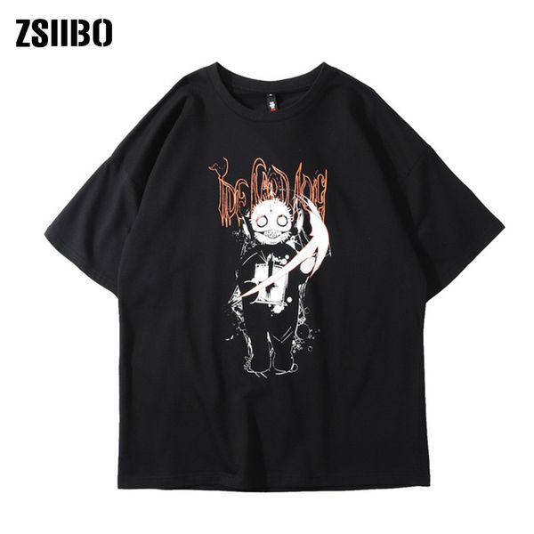 

original tide brand short-sleeved t-shirt male trend baby doll devil street hip hop cotton loose base men's t-shirt black pirnt