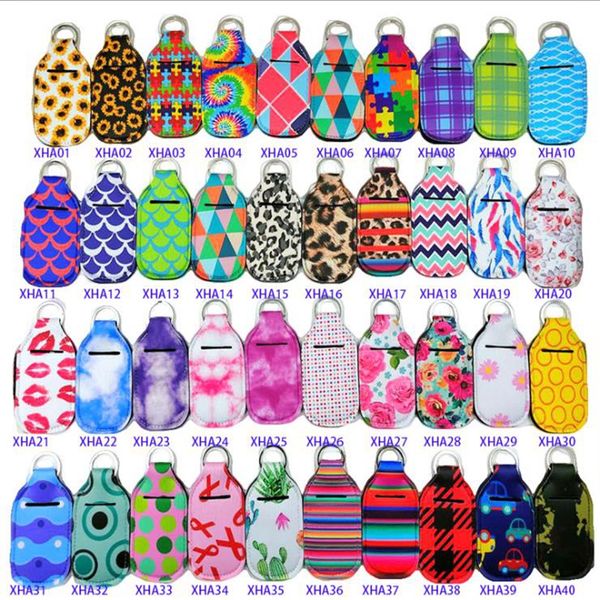 Neoprene Hand Sanitizer Bottle Titular 30ML dos desenhos animados Hand Sanitizer Bottle Set portátil Chaveiros Perfume Batom Set 40 Designs BT403