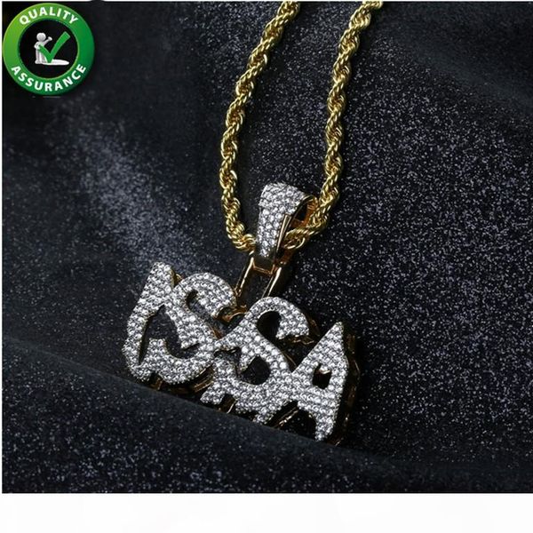 

hip hop jewelry iced out issa pendant mens designer necklace micro pave cubic zircon gold rope chain pendant rapper bling luxury accessories, Silver