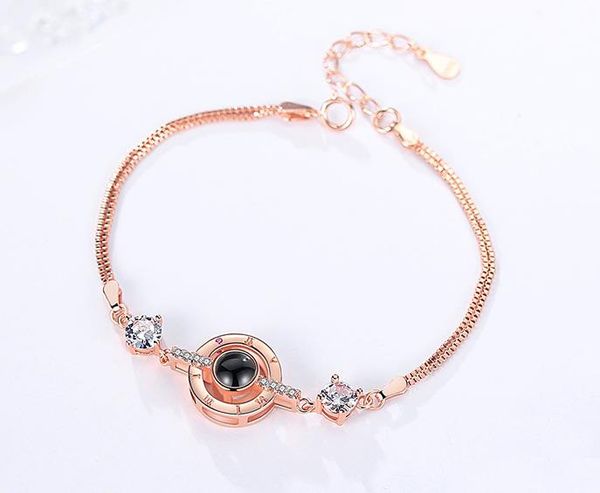 

love confession memory bracelet female simple shake sound with web celebrity 100 languages i love you bracelet, Black