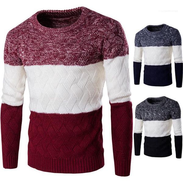 

clothing male casual sweater mens colorblock o neck sweater long sleeve pullover keep warm autumn winter, White;black