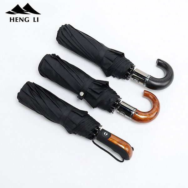 

brand wind big umbrella umbrella leather black handle men automatic strong umbrellas 3folding windproof rain women resistant 10k egmhm