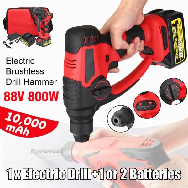 

electric hammer drill brushless cordless 88v 800w 10000mah lithium-ion hammer drill with 1 or 2 lithium battery power tools
