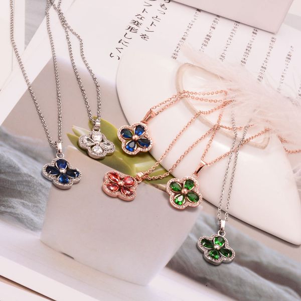 

rose gold necklace female 316l steel titanium clavicle chain korean lucky heart-shaped four-leaf clover pendant mori neck chain, Silver