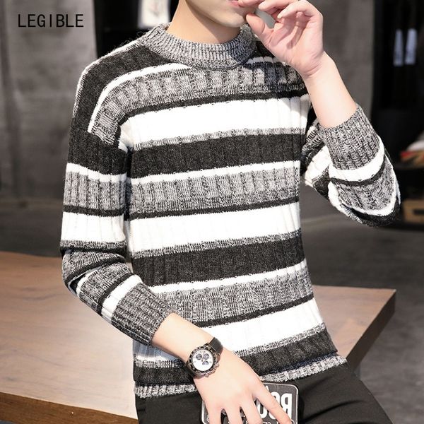 

2020 winter thick warm sweater men o neck collar brand patchwork mens sweaters slim fit pullover men knitwear male, White;black