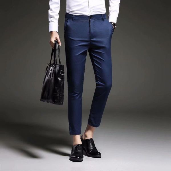 

2020 new thin pants men business casual pants plus size cotton slim straight summer fashion solid color trousers men, Black