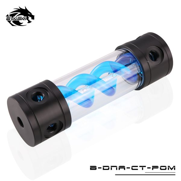 

bykski length 180mm/260mm x 50mm reservoir pom+pmma acrylic double helix t- cylindrical water-cooled coolant tank blue-dna