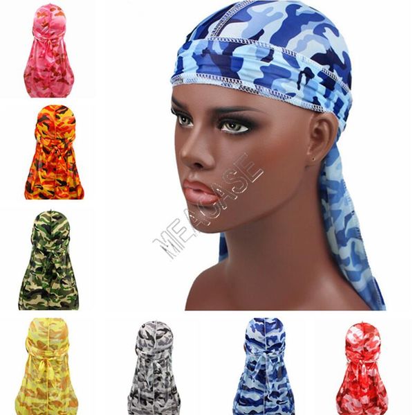 

camo silky durag long tail dorag durags premium silk waver caps bandana turban headwear wigs hip hop headwrap headband pirate hat cap d82409, Yellow