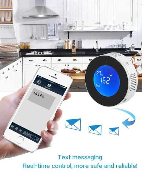 

pa-210w wifi gas detector smart natural leakage combustible lpg gas sensor lcd display alarm system sensor for home kitchen, Black;white