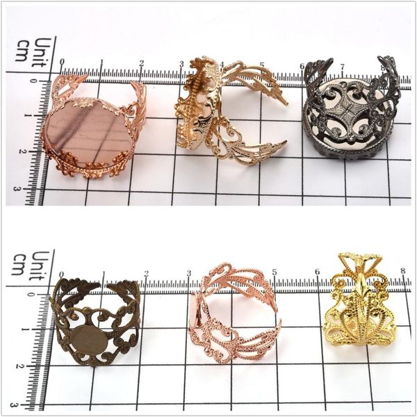 

10pcs metal adjustable ring base settings fit 8/20mm glass cabochons blanks ring cameo bezel tray diy jewerly making findings