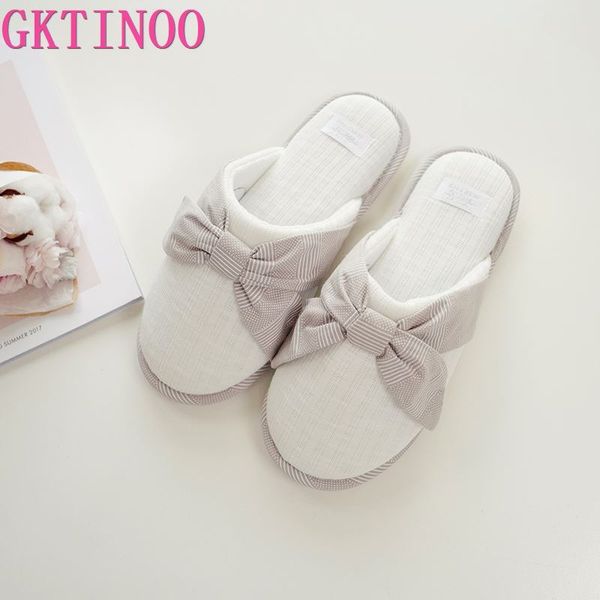 

gktinoo simple lovely bowknot home slippers shoes women knit cotton indoor soft shoes for women bedroom non-slip slippers, Black
