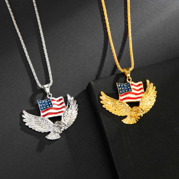 

american flag eagle necklace statement jewelry gold/silver color stainless steel animal charm pendant&chain for men jewelry gift