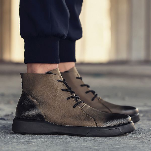 

2020 fashion warm leather ankle boots men winter with fur snow boots men lace up rubber mens shoes casual plus size hx-138, Black