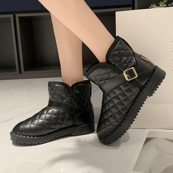 

boots for women 2020 winter warm snow boots thick bottom platform booties round toe combat for women botas 35-42, Black