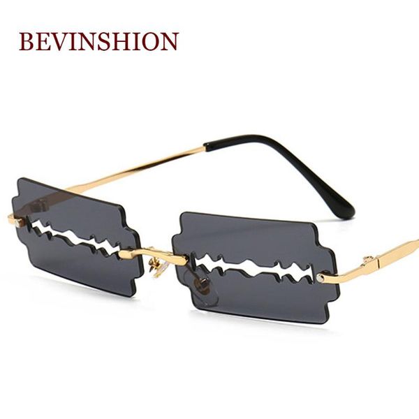 

rimless hollow blade shape sunglasses women men new 2020 brand design sun glasses ladies orange lens cool funny glasses, White;black