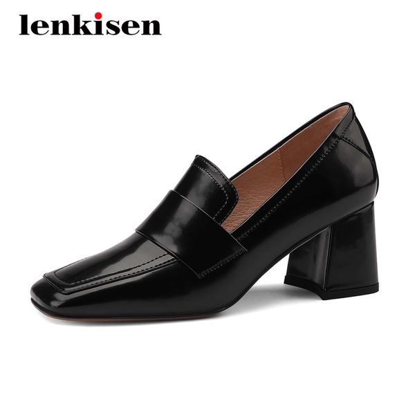 

lenkisen autumn new shoes streetwear classic colors square toe thick high heels slip on beauty lady dress party women pumps l37, Black