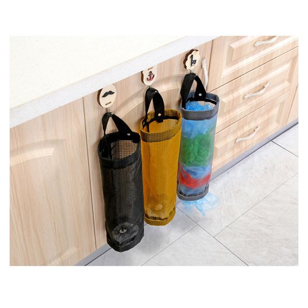 

3 colors adjustable straps household shopping plastic carrier bags storage holders store for kitchen storage bags supplies