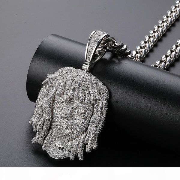 

head pendant necklace for men hip hop jewelry ice out bling cubic zirconia silver plated hiphop necklaces