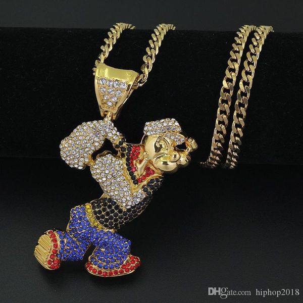 

Mens Hip Hop Necklace Jewelry Gold Cuban Chain Game Cartoon Iced Out Pendant Necklace For Men