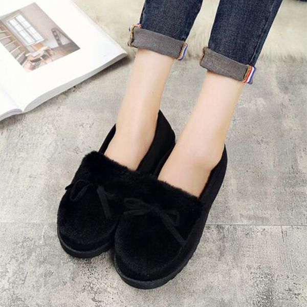 

winter 2020 cotton slippers female thick-soled deerskin furry pack heel warm cotton shoes moon shoes home slippers, Black