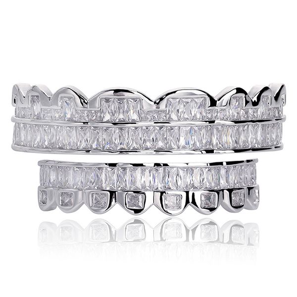 

nueva baguette conjunto dientes grillz superior inferior color plata parrillas boca dental hip hop joyas de moda rapero joyerÃ­a, Black