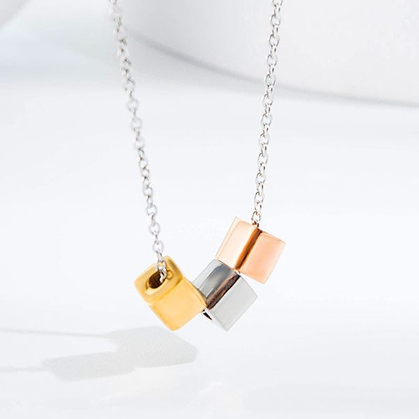 

necklaces womens simple square multiple pendants stainless steel gold chains necklace jewelry on the neck rose gold necklaces, Silver