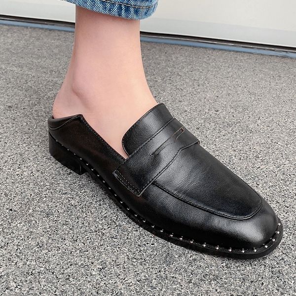 

mezereon женская обувь ленивые скольжение на девушку мокасины из мягкой кожи случайные плоские туфли удобные женские мокасины с заклепками б, Black