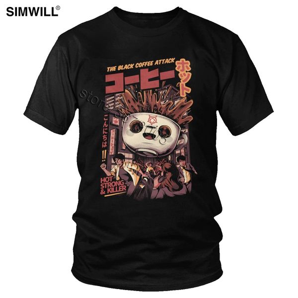 

harajuku black magic coffee t shirt crazy japanese kaiju monster t-shirt short sleeve cotton casual tee men trendy apparel