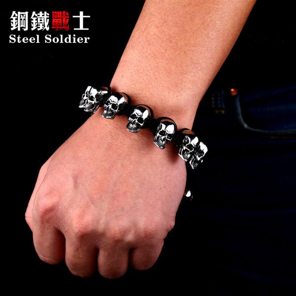 

steel soldier huge punk skull bracelet men stainless steel shiny gothic popluar charm bangle biker hand charms 2020 jewelry