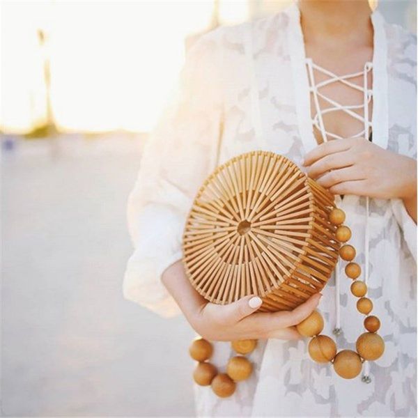 

2020 spring / summer bamboo shoulder bag w beaded strap crossbody purse vacation beach tote stylish elegant designer luxury gift