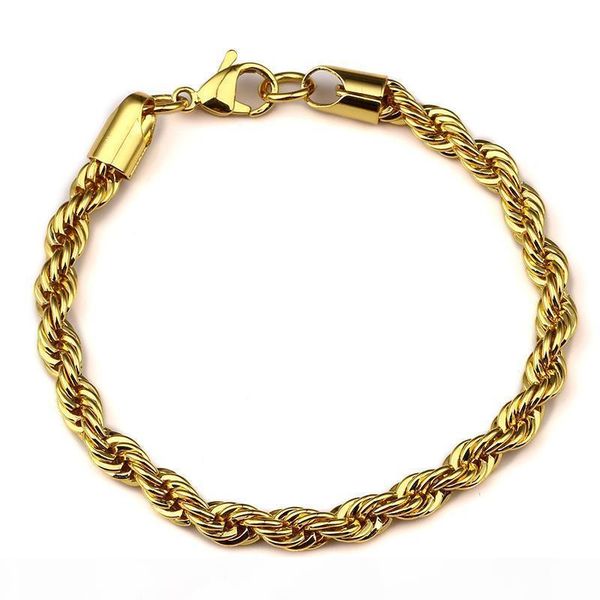 

mens 18k golden plated rope bracelet hip hop bling spring 8.66inch women men jewelry with birthday, Black